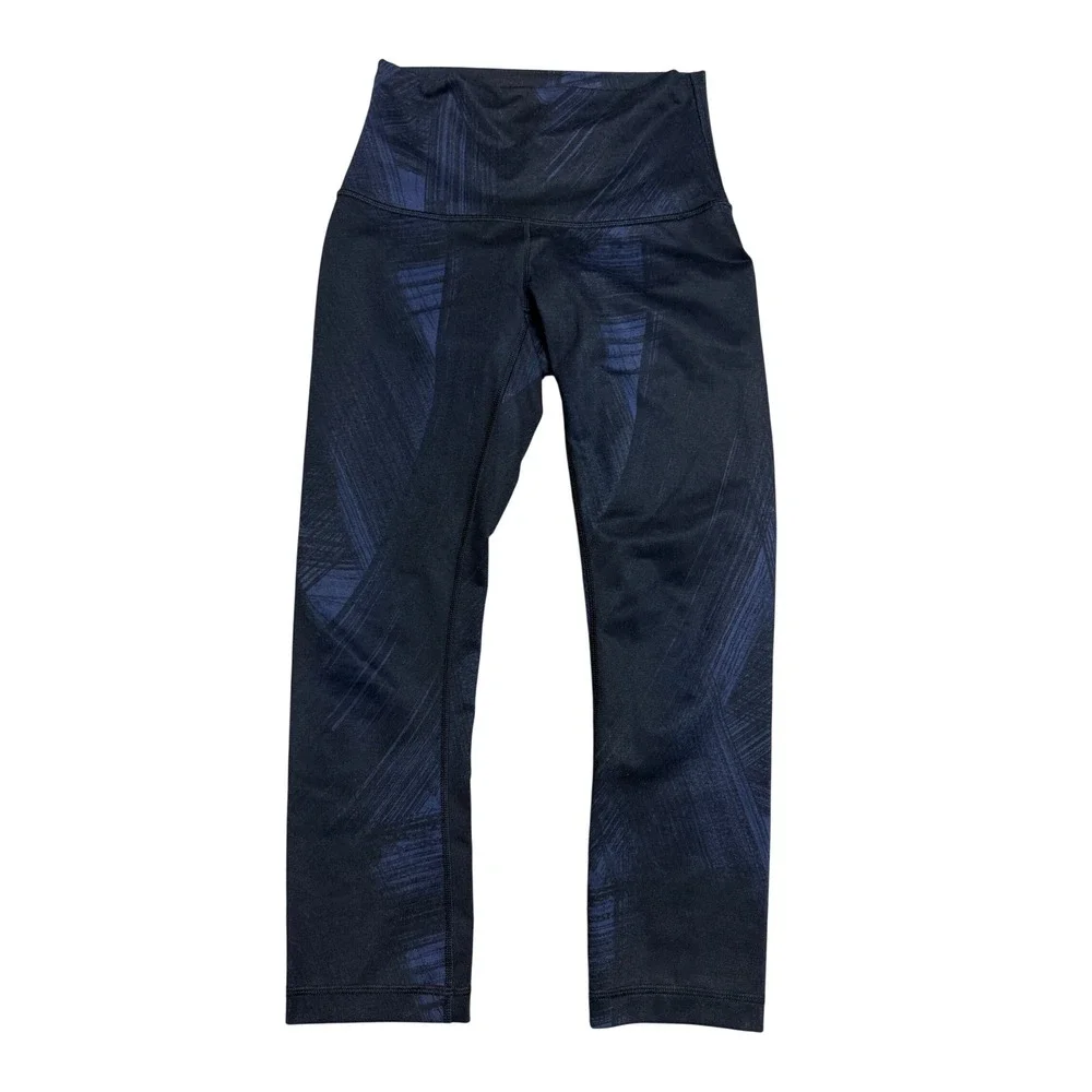 Lululemon High Rise Crop Leggings Navy Blue Black Abstract Print Size 4